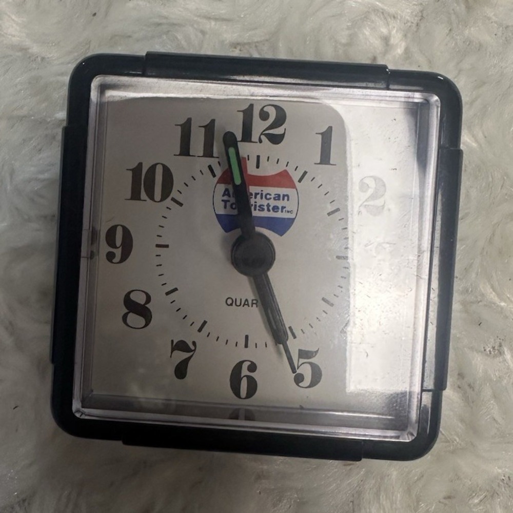 American Tourister Analog Quartz Alarm Clock Black Square Arabic Numerals
